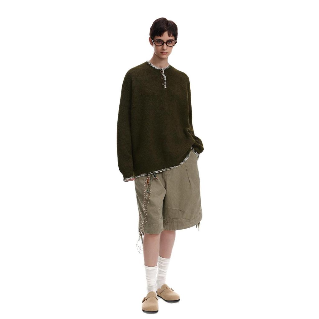 Unisex Retro Henley Neck Knit Sweater - Casual Autumn Pullover