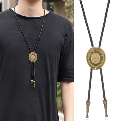 Amerikanische Bolo-Krawatte Punk Geflochtene Seilkrawatte Vintage 3D Cowboyhut Anhänger Western Halskette Kostümzubehör für Männer