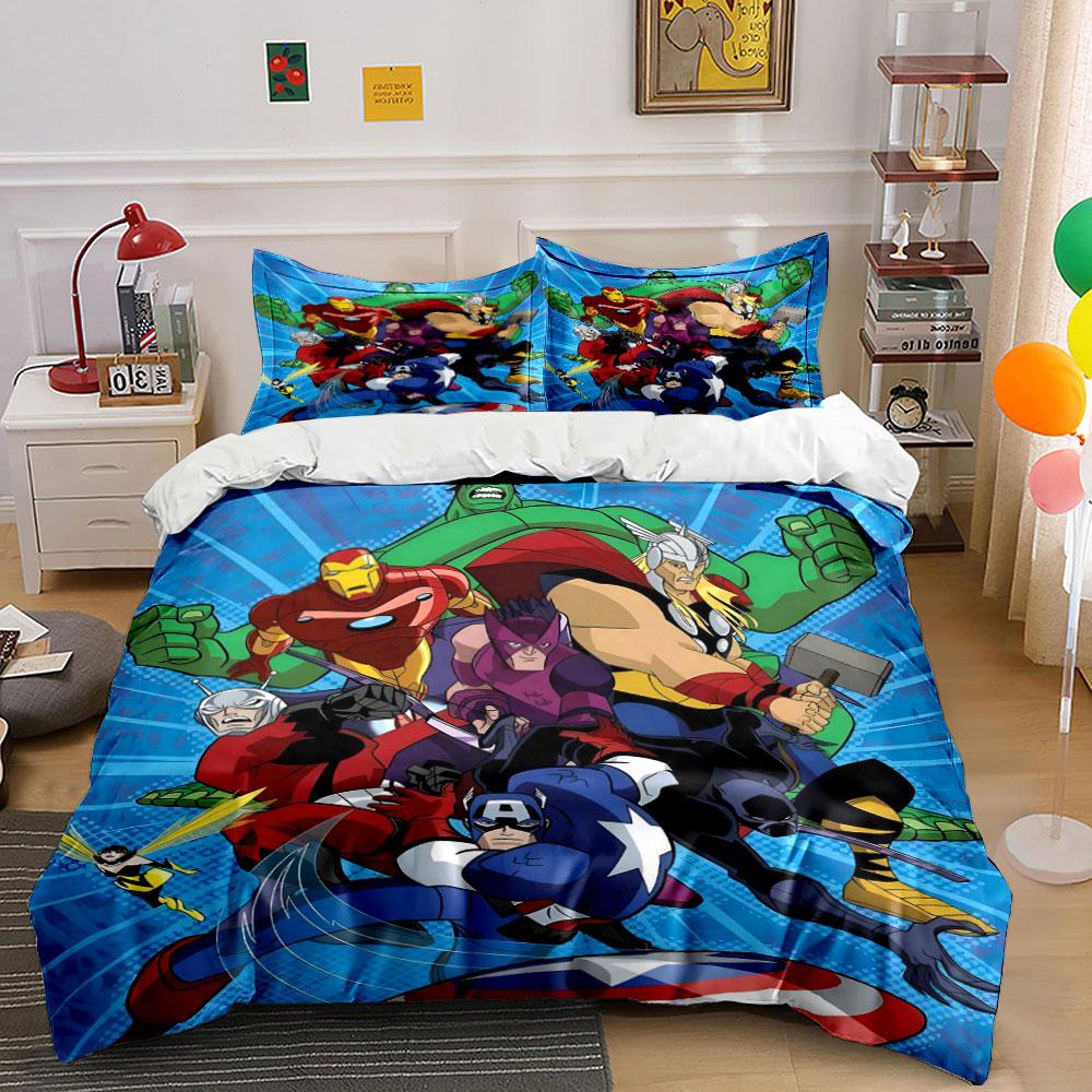 Superheroes on blue background. Bedding sets Duvet cover sets Duvet covers Pillowcases(1 * Duvet Cover 2 * Pillowcases without duvet insert) 135x200cm