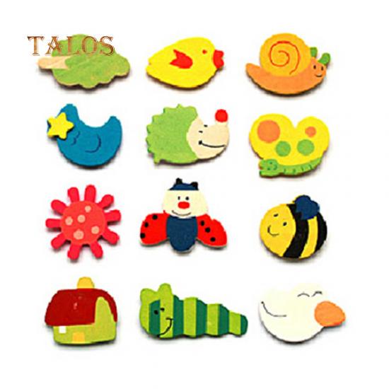 

Деревянный магнит с животными, наклейка на холодильник, милый мультяшный узор, забавная игрушка на холодильник, 12 шт.