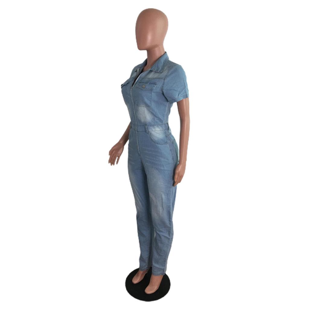 European American Slim-Fit Casual Waist-Cinching Jumpsuit Jeans Skinny Pants