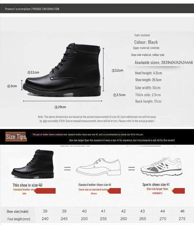 Men's Genuine Leather Snow Boots, Cowhide, Lace-Up Martin Style, Thick Wool for Winter Warmth