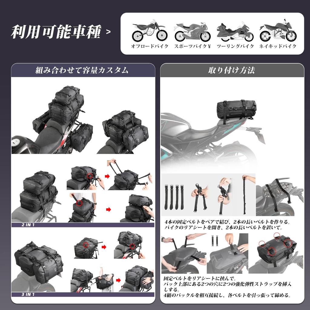 Rhinowalk Dry Pack Motorcycle Seat Fully 15L Large Capacity Pannier Multifunctional Modular Moto with Shoulder Easy Bike Dry Pack Bag/Touring Bag,