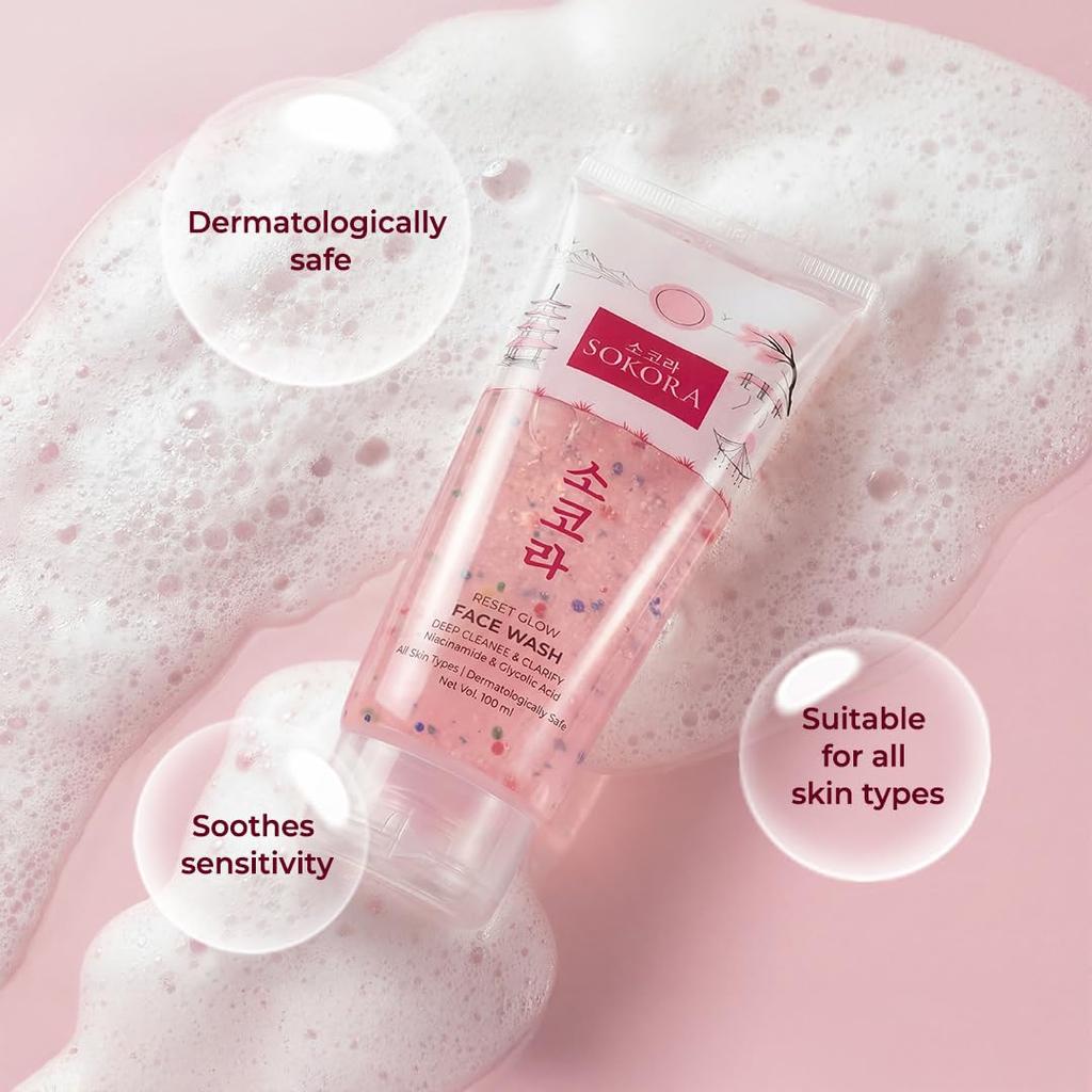 Sokora Reset Glow Face Wash with Niacinamide, White Lily & Vitamin B5 - 100ml