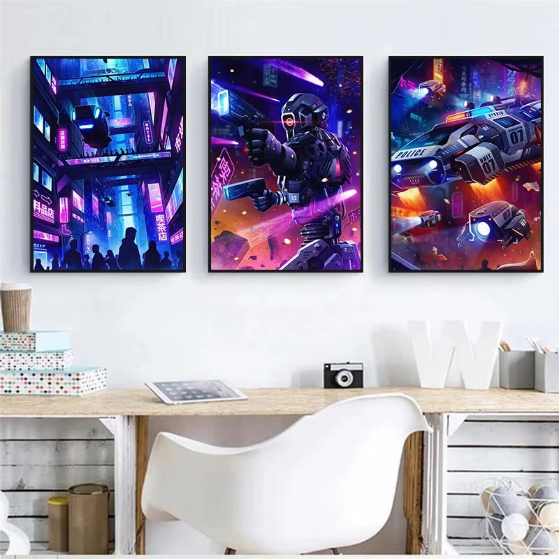 Future Cyberpunk City Poster Punk Style Night City Street Scenery Canvas Wall Picture for Living Room Decor Cuadro