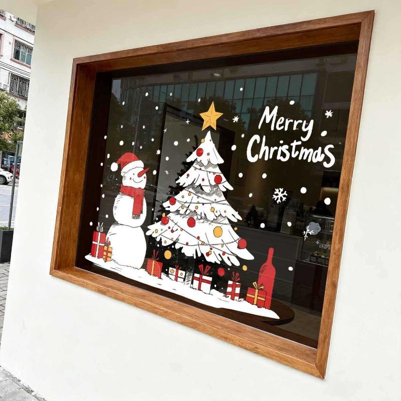 Christmas Decoration Scene, Christmas Snowman Store Window, Window Sticker, Static Electricity Sticker