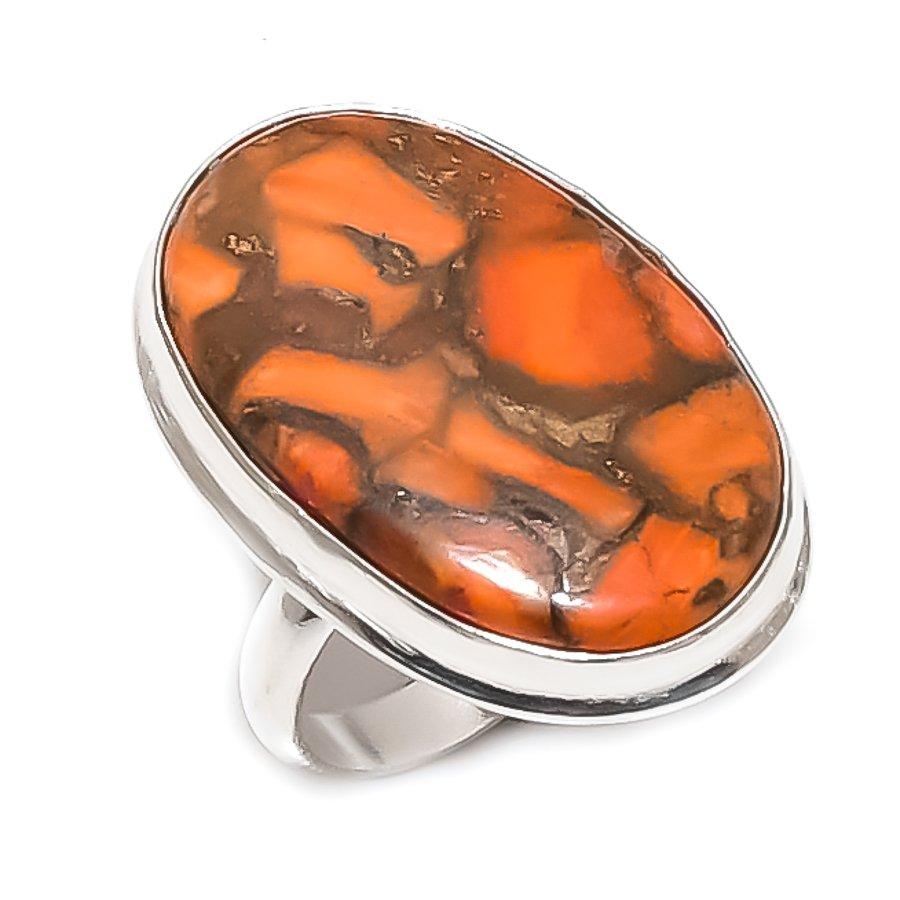 Natural Fruit Jasper Gemstone 925 Sterling Silver Jewelry Ring Size 8.5 k8b78