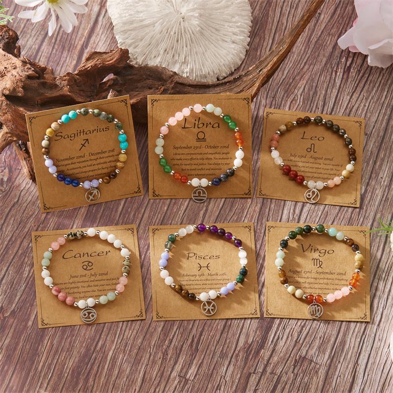 Minimalist Colorful Natural Stone Beaded Bracelets for Women Men  Handmade 12 Constellation Zodiac Sign Bracelets Jewelry