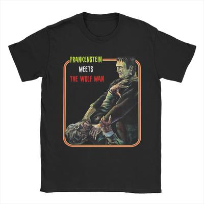 Vintage Frankenstein trifft den Wolfsmann T-Shirt Unisex Baumwolle Kurzarm O-Ausschnitt Sommerkleidung