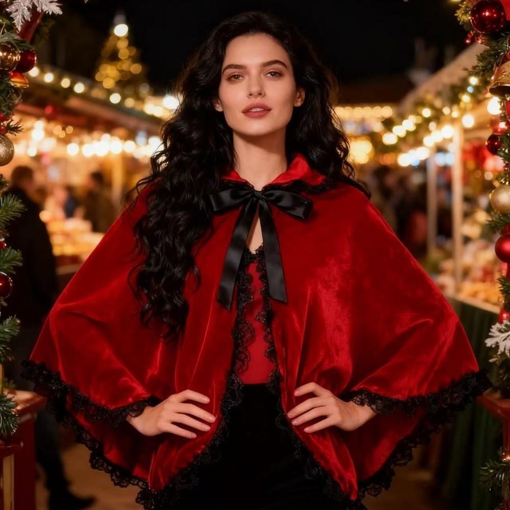 Fairy Tale Lace Trim Cloak 80/130cm Cosplay Costume Cape Performance Red Hooded Cloak  Christmas