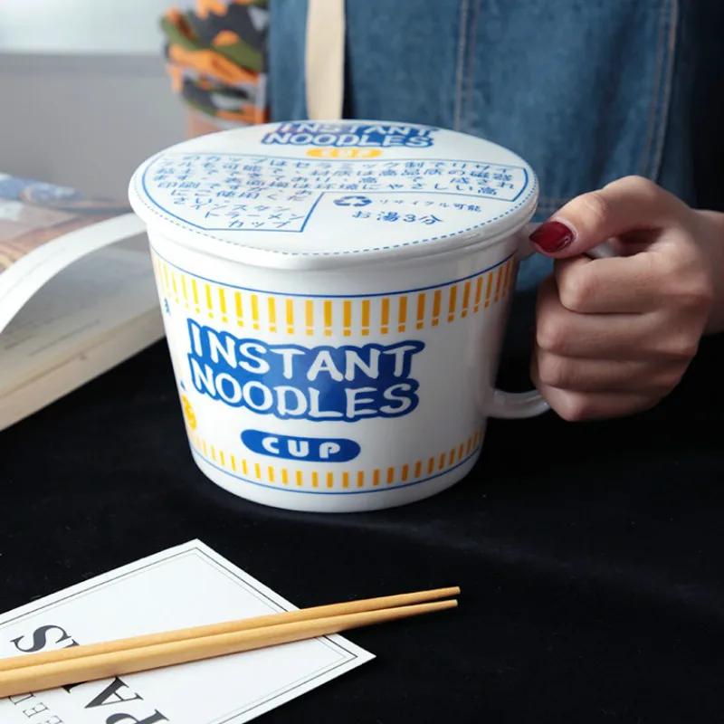 Ceramic Instant Noodle Bowl with Lid Dormitory Office Breakfast Bowl Instant Noodle Artifact Student Oatmeal Bowl Home MJ707