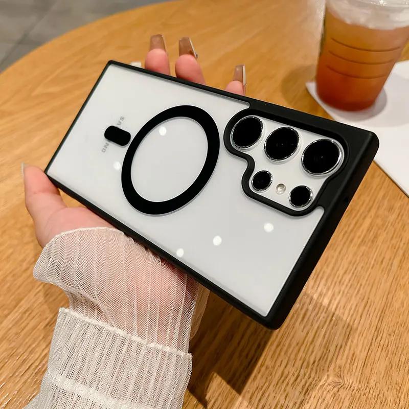 

Luxury Magsafe Transparent Case For Samsung Galaxy S25 S24 S23 S22 Ultra Plus S24FE S23FE Wireless Charge Shockproof Cover For Samsung S22