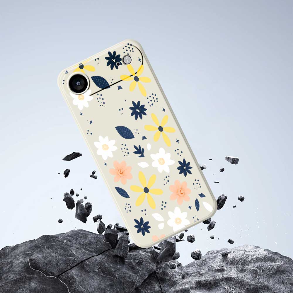 For iPhone 17 Air Case Colorful Floral Blue Leaves Pattern Printing Straight Edge TPU Phone Back Cover