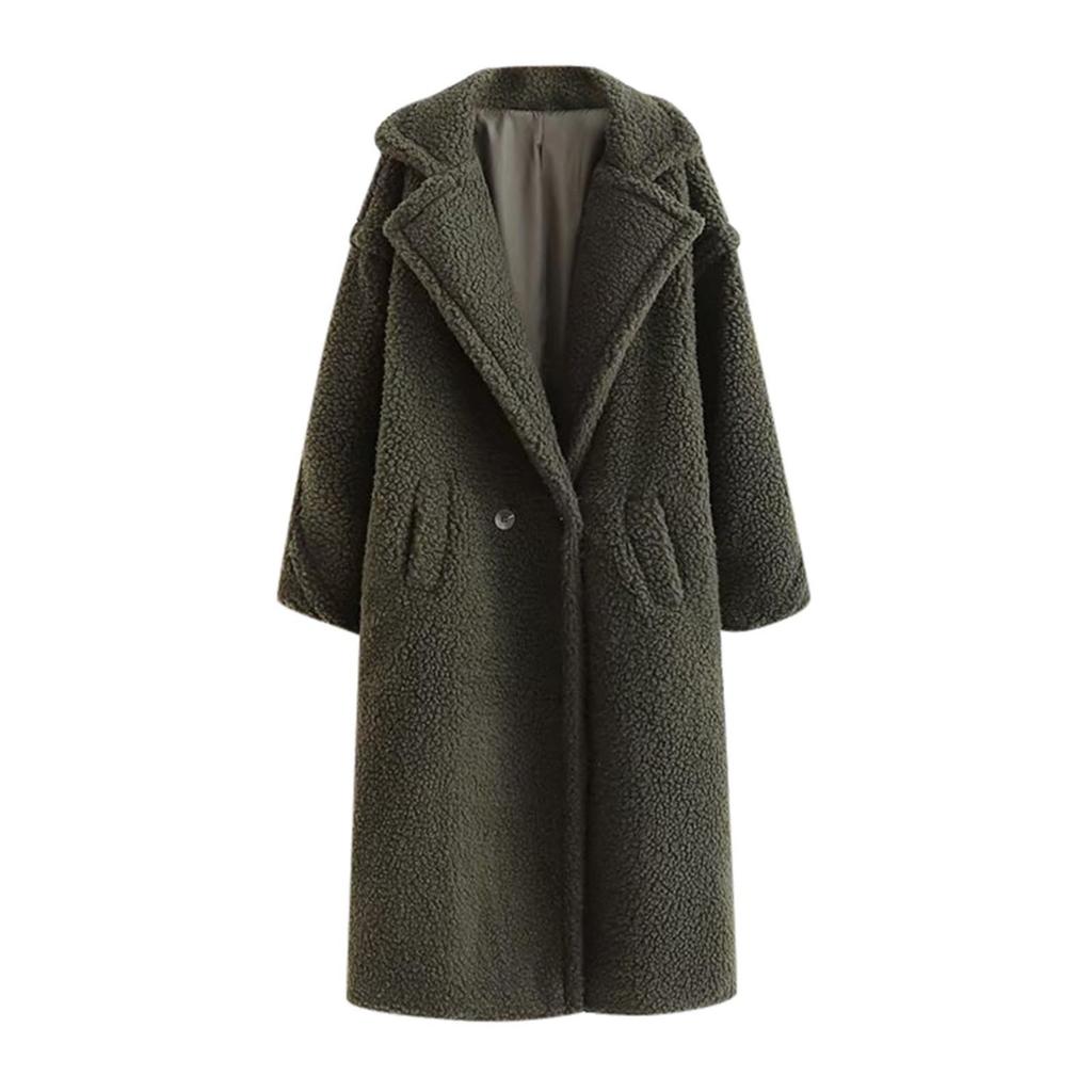 Women Fashion Autumn And Winter Loose Medium Long Windbreaker Lamb Coat