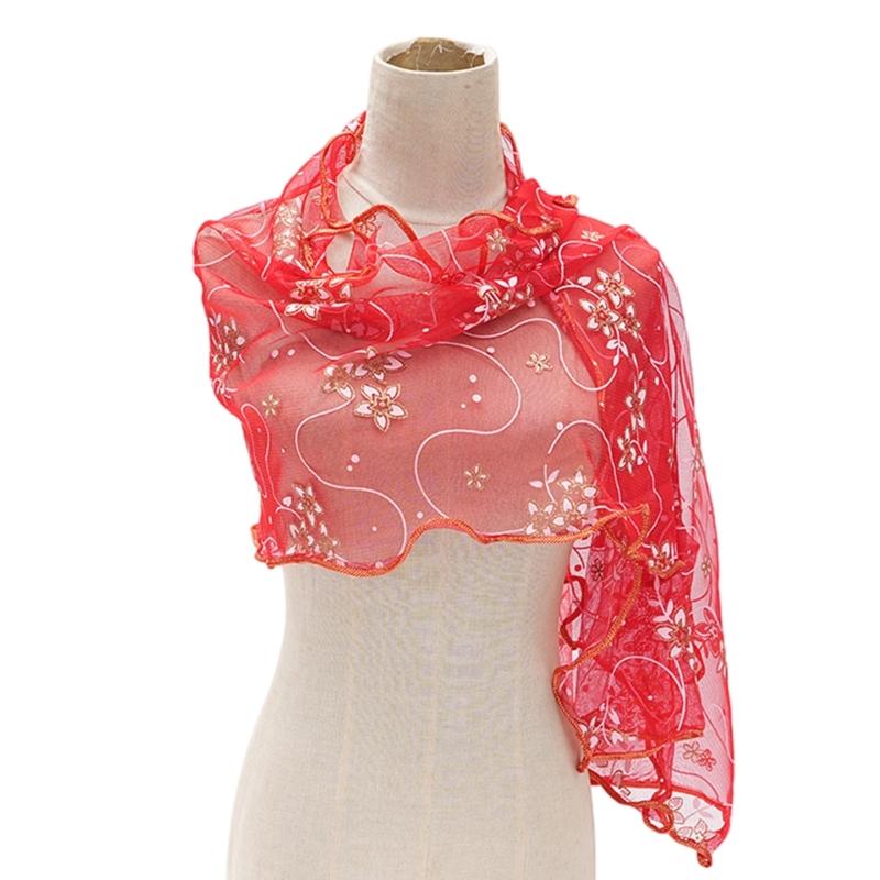 Floral Lace Scarf Elegant Women Accessory Soft Silk Like Polyester Lightweight For Daily Wear