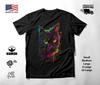 Cat Portrait Neon Graphic T-Shirt Black Unisex S-2XL