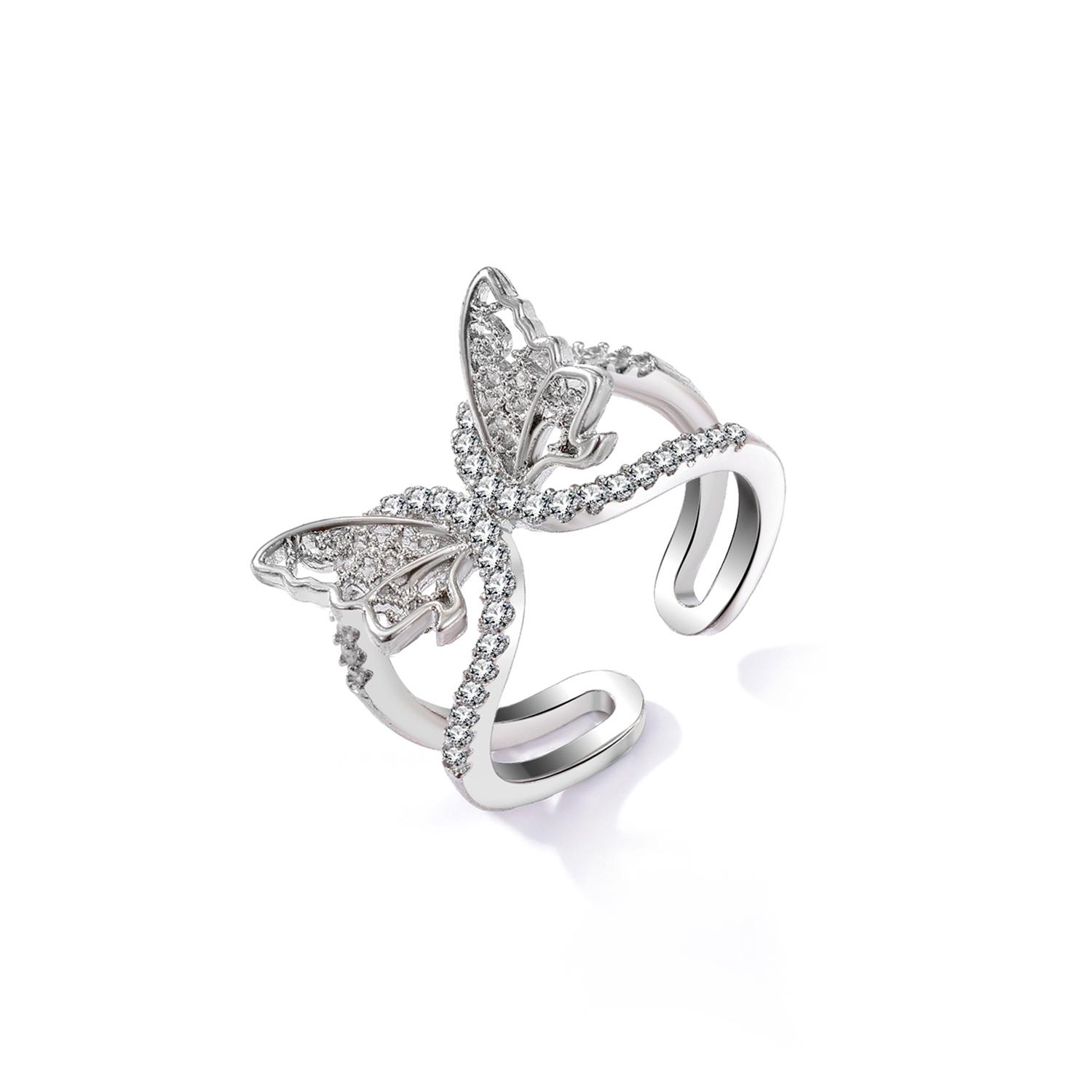 

Роскошные серебряные гламурные блестящие кольца для девочек, милые открытые одинаковые кольца с бабочкой для пары, модные элегантные двухслойные полые кольца 16251