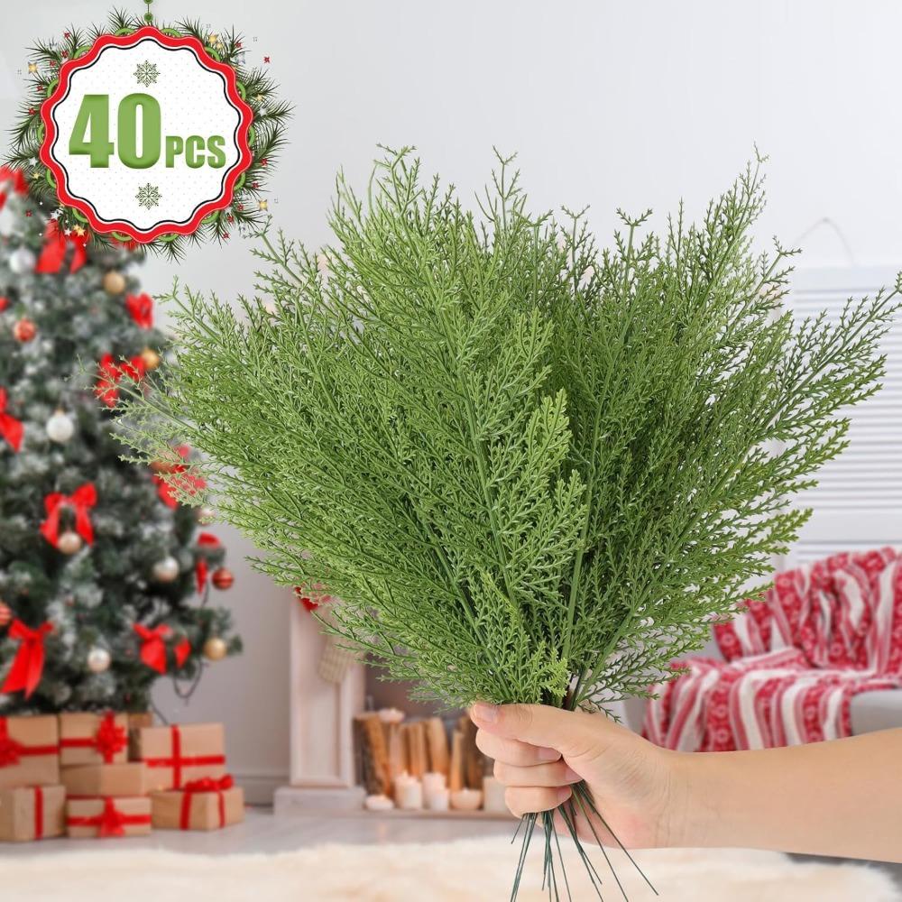 Artificial Pine Branches, Christmas Faux Cedar Stems, Artificial Faux Cedar Branches, Christmas Greenery Pine Picks for Wreath Craft DIY Decorations