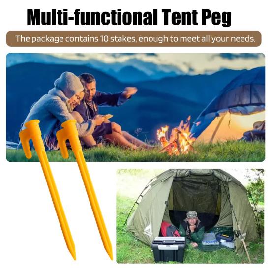Yousheng 10Pcs Camping Tent Stake Heavy Duty Multi-functional Outdoor Garden Yard Patio Lawn Tarp Canopy Windproof Ground Spike Tent Peg