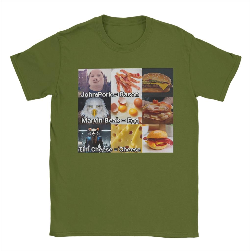 Men John Pork Marvin Beak Tim Cheese Funny Bacon Egg Cheese T Shirts  Pure Cotton Clothing Novelty Tee Shirt Summer TShirts