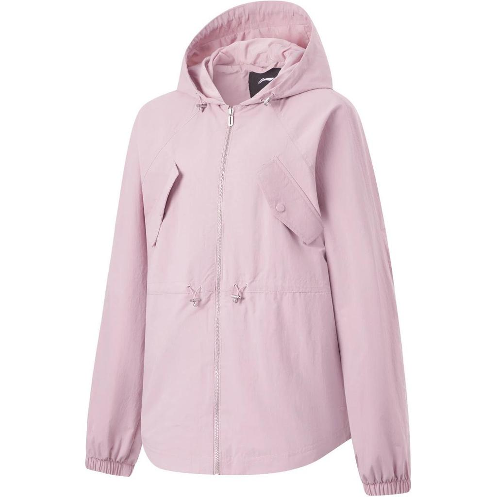 Li Ning Comfortable Casual Solid Color Simple Hooded Zipper Loose Windbreaker Women Outerwear Lotus-Pink Purple AFDU084-4