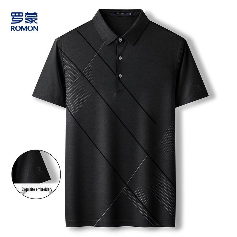 Romon Men s Lyocell Mulberry Silk Blend Business Polo Shirt M чёрный