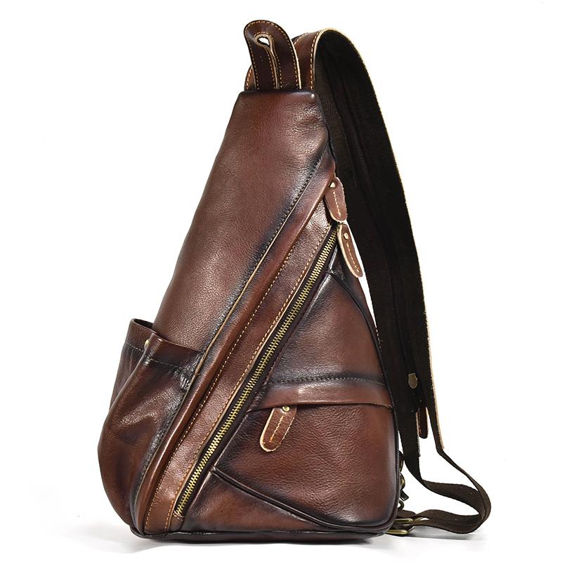 Single Shoulder Bagpack Genuine Leather Chest Bag Outdoor Riding Bag Chest Packs For Biker Men Male Sling Bags Cow Leather
