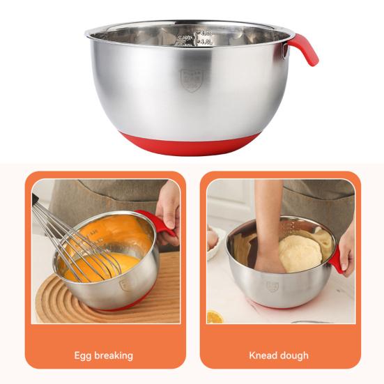 Stainless Steel Mixing Bowl with Handle And Pour Spout Metal Nesting Bowl with Non-Slip Bottoms for Kitchen Mix Cook Bake Prep