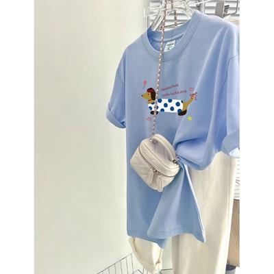 High Quality 200G 100% Cotton Tee Shirt 2024 Summer Funny Cartoon Print T Shirt for Women Clothes Harajuku Oversized T-shirt Y2k Tops