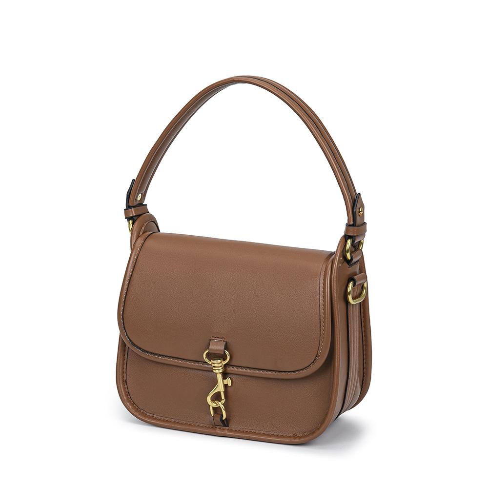 Vintage Women's PU Leather Crossbody Bag with Canvas Strap & Metal Clasp – Classic Brown Shoulder Handbag for Daily Use & Work