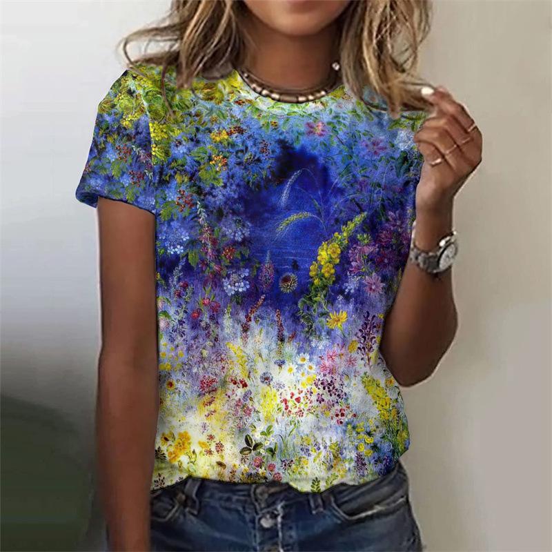 Plant Printed Harajuku 3D Summer Top Women's Colorful Floral Short Sleeved T-shirt