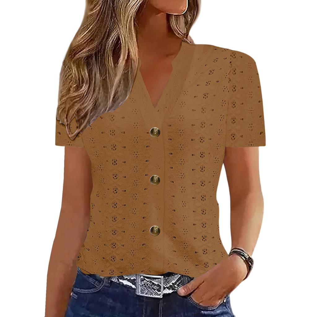 Womens Tops Dressy Casual V Neck Solid Color Short Sleeve Blouse  Casual Tops Summer Shirt