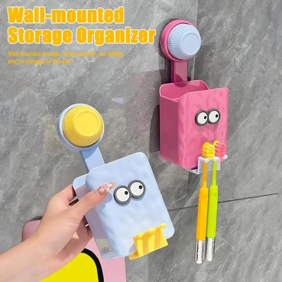 Yousheng Toothbrush Holder Wall-Mounted Organizer with Storage Compartment Strong Load-bearing Easy To Install Suction Cup Toothbrush Rack