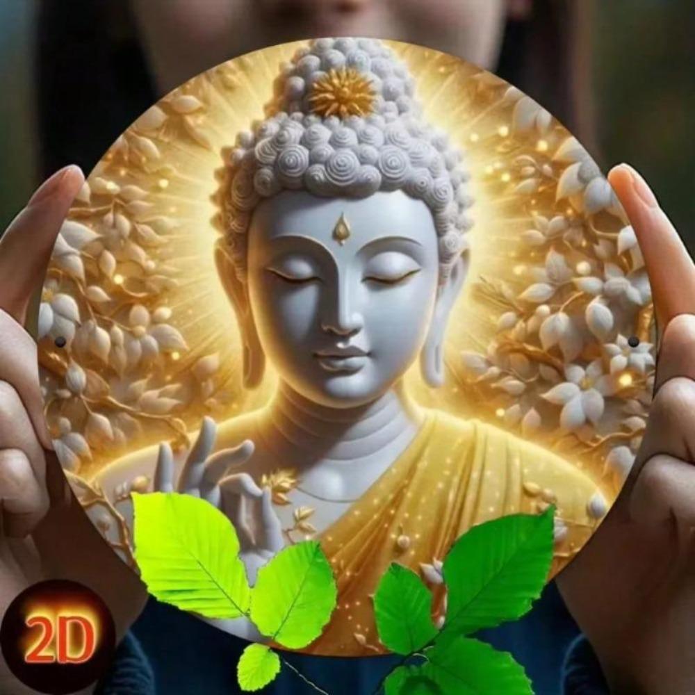 Metal Wall Art Vintage Buddha Round Sign Door Hanging Rustic Home Decor Entryway Garden Party