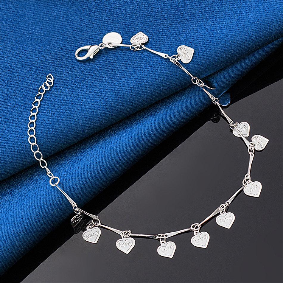 Charm 925 sterling silver 8-inch exquisite heart-shaped bracelet for women's fashion parties, wedding gifts and accessories