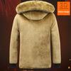 Men Winter Coat Hooded Plush Solid Color Thicken Furry Cold-proof Pockets Plus Size