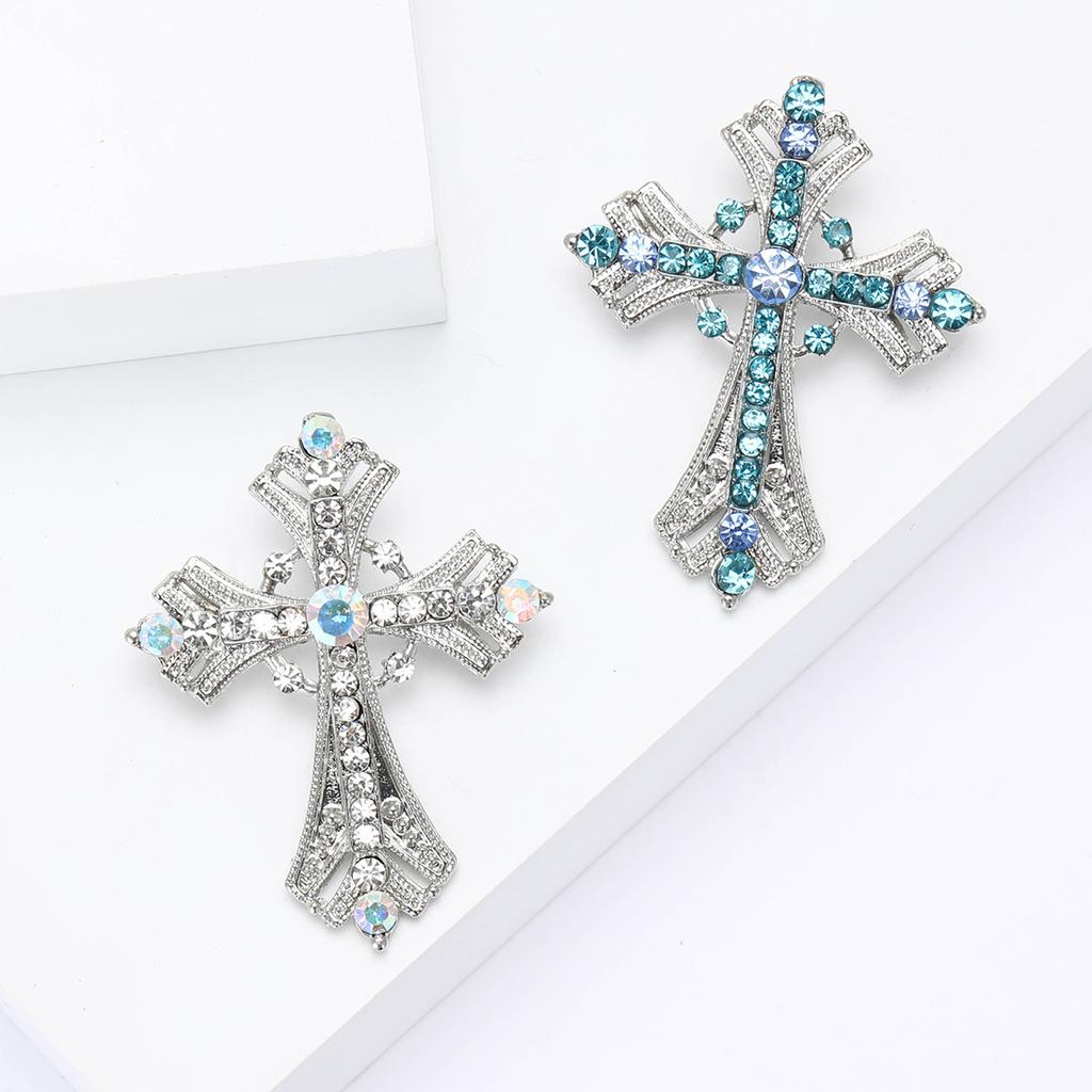 Fashion Creative Alloy Rhinestone Cross Brooch Personality Temperament Women'S Clothing Corsage Ornament Pin