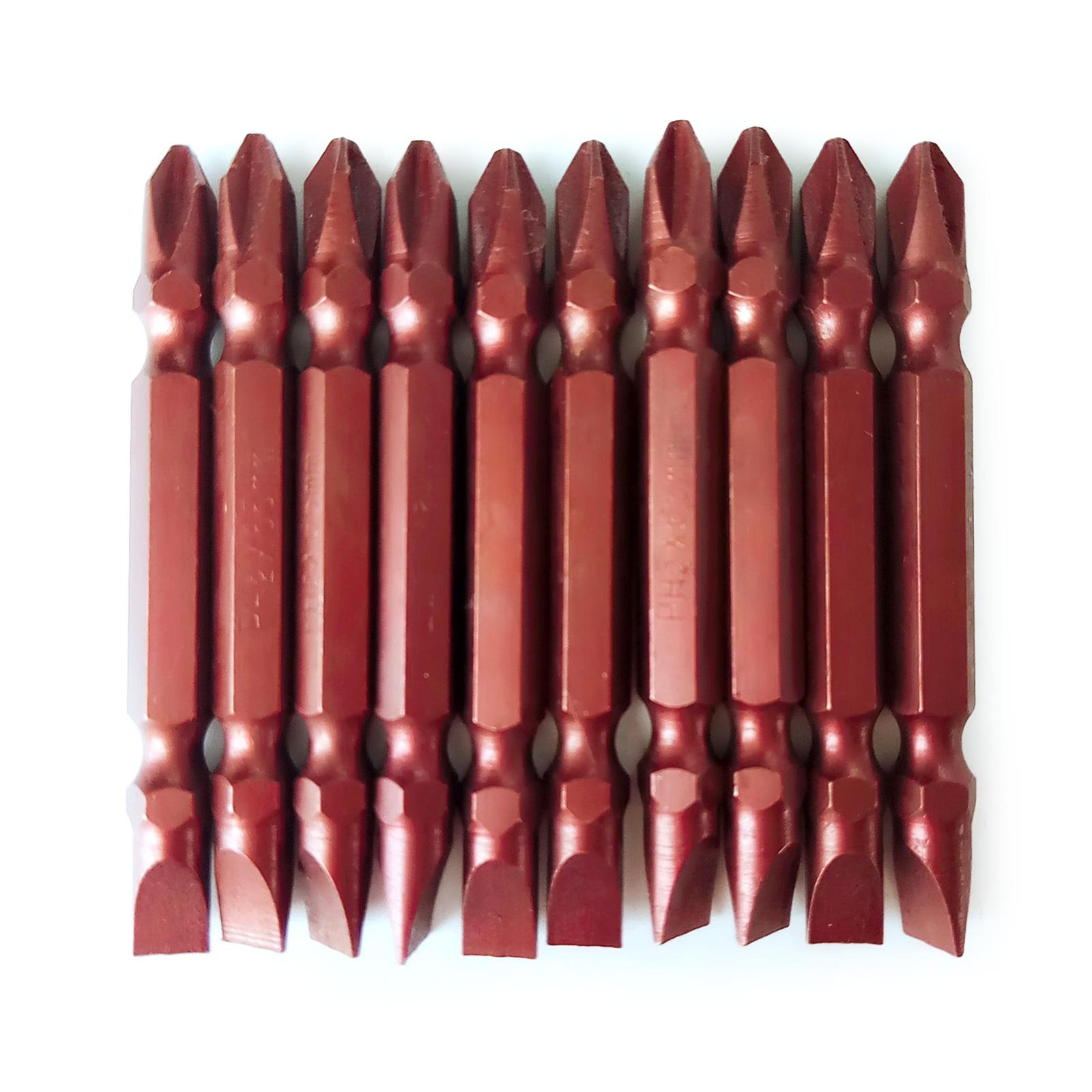 

Набор из 10 двухсторонних магнитных бит для отвертки. Высококачественная конструкция из стали S2. Крестообразные и шлицевые биты для долговечности.