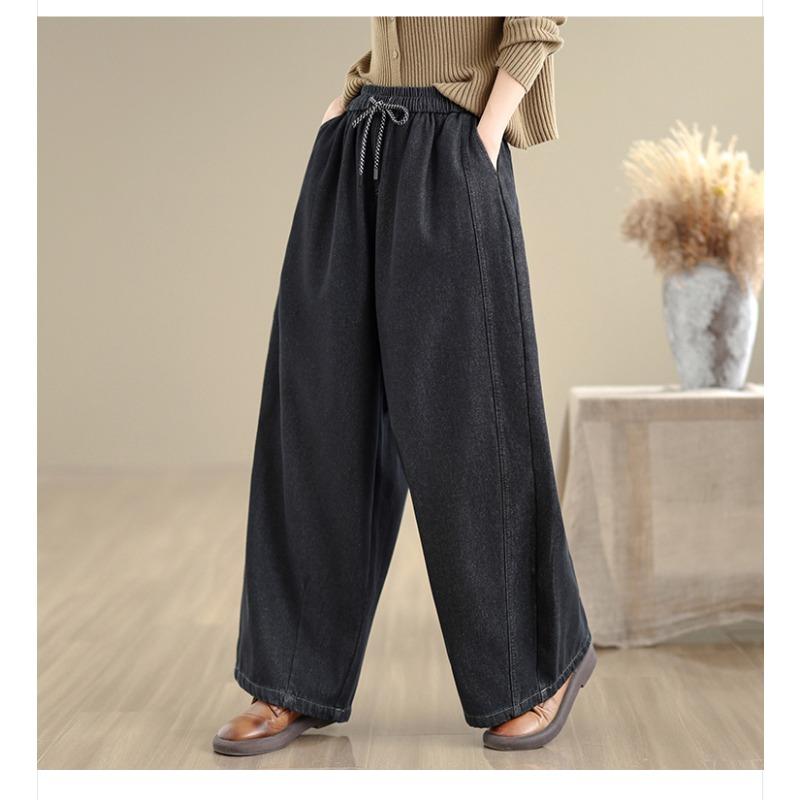 DIMANAF 2025 Autumn Winter Plus Size Jeans Thicken New Women Vintage Cotton Denim Long Pants Flocking