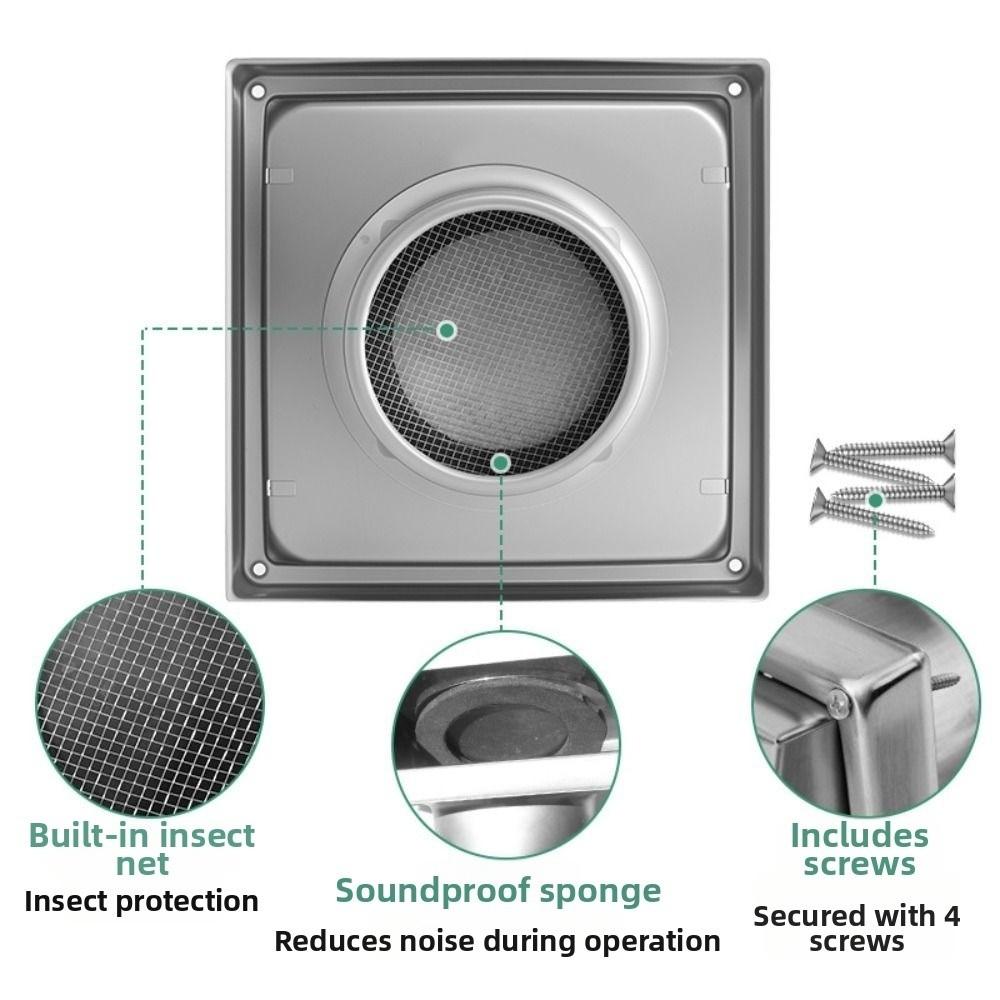 Durable 4" 5" 6" Air Vent Stainless Steel Black/Silver Ventilation Outlet Square Ducting Cover Air Extraction