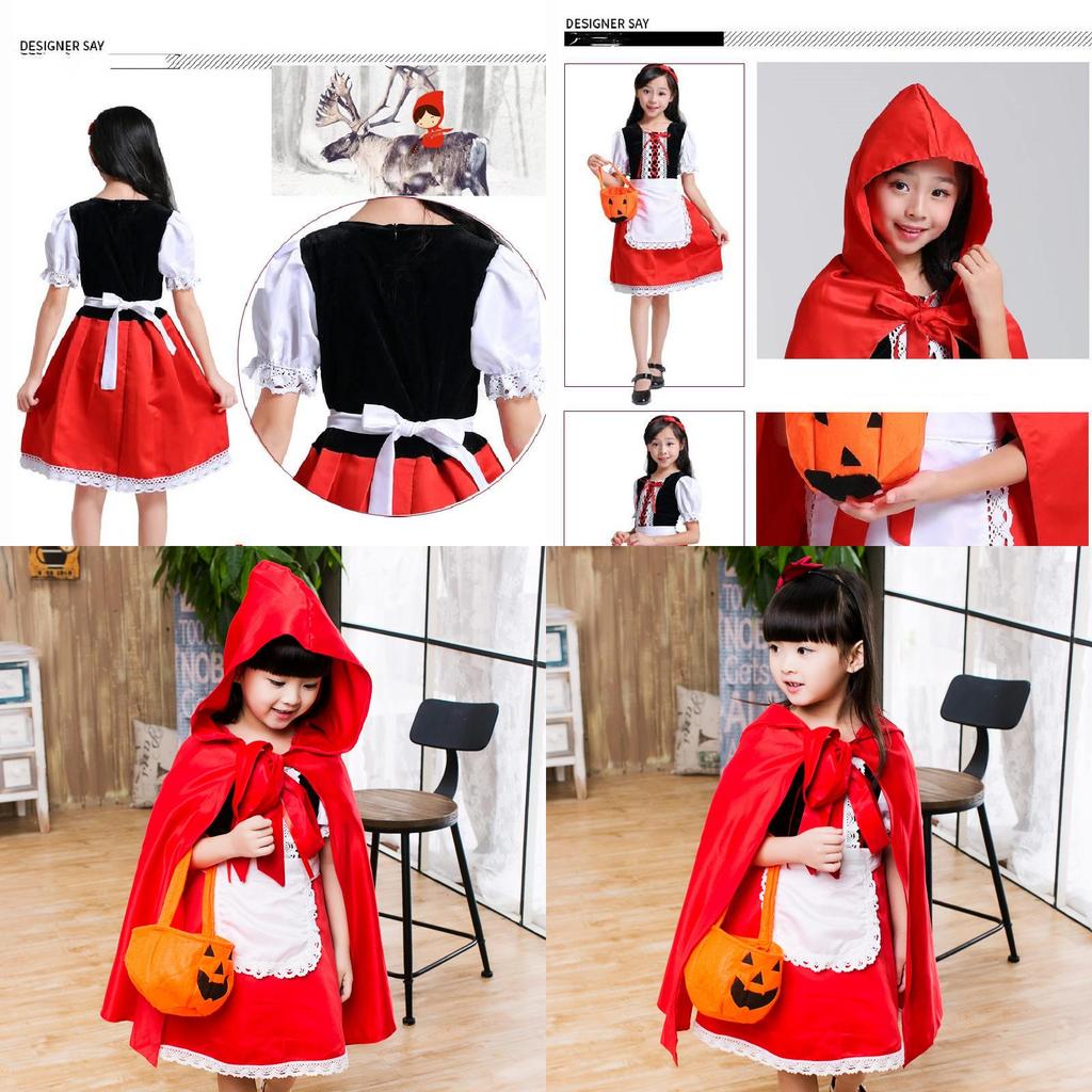 Czerwony Kapturek Sukienka Księżniczki Kostium Halloweenowy z Bajki Dla Dzieci