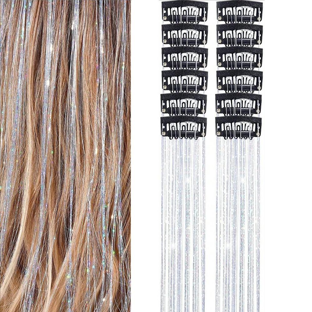 

12 шт. 20 дюймов Наращивание волос на заколках Блестящая сказочная мишура для волос Набор мишуры для волос Аксессуары для волос 02