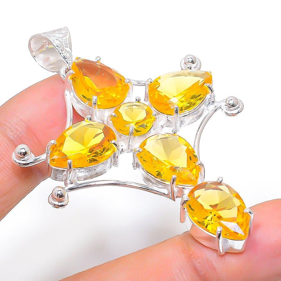 

Этнический ювелирный кулон ручной работы с крестом и цитрином, 2,44 дюйма, SR-10443