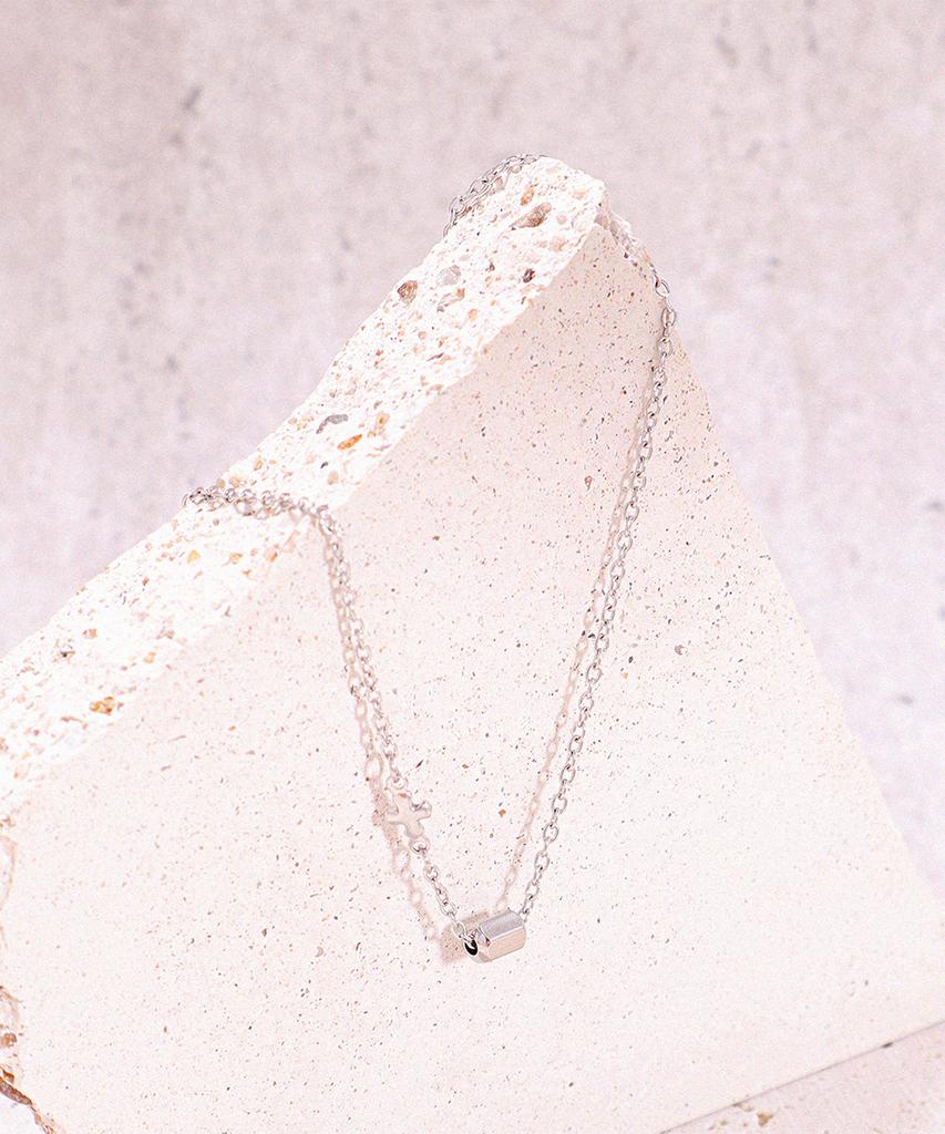 Jbans Classic A Minimal Hexa Pendant 04 Ring Chain Necklace (C2601-An1035_Sv)