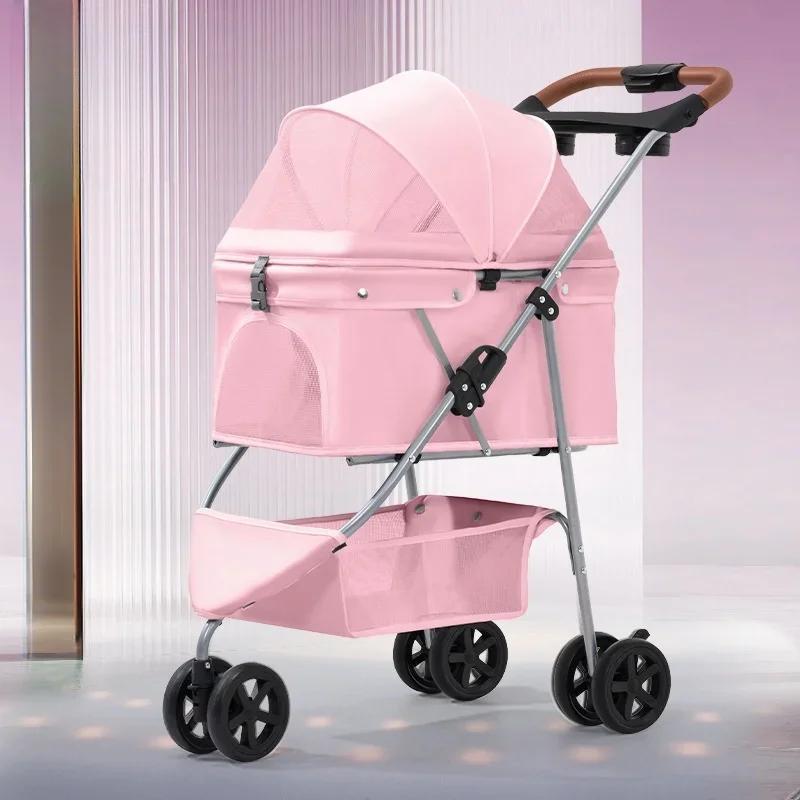 Lightweight Pet Stroller Puppy Transporter Small and Medium Pet Stroller Folding Outdoor Travel Breathable Cat Dog Stroller