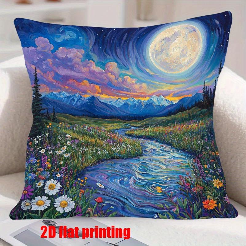 pc D Flat Pillow Not Included Moonlit River Mountain Landscape Cushion Cover Plush Nature Lover Bedroom Decor Case