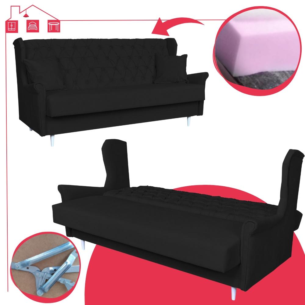 3-seater Sofa Bed with Sleeping Function WELUR Black GAJA Family Meble