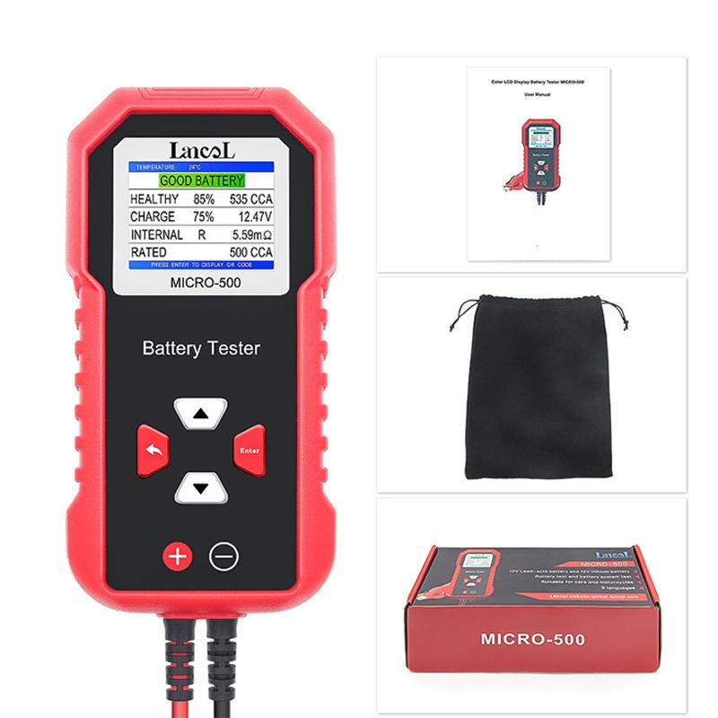 12V Car Battery Tester 40-3000 CCA Lithium Battery Test Lead Acid Battery Analyzer LED Display Lancol MICRO-500 Batteries Tester