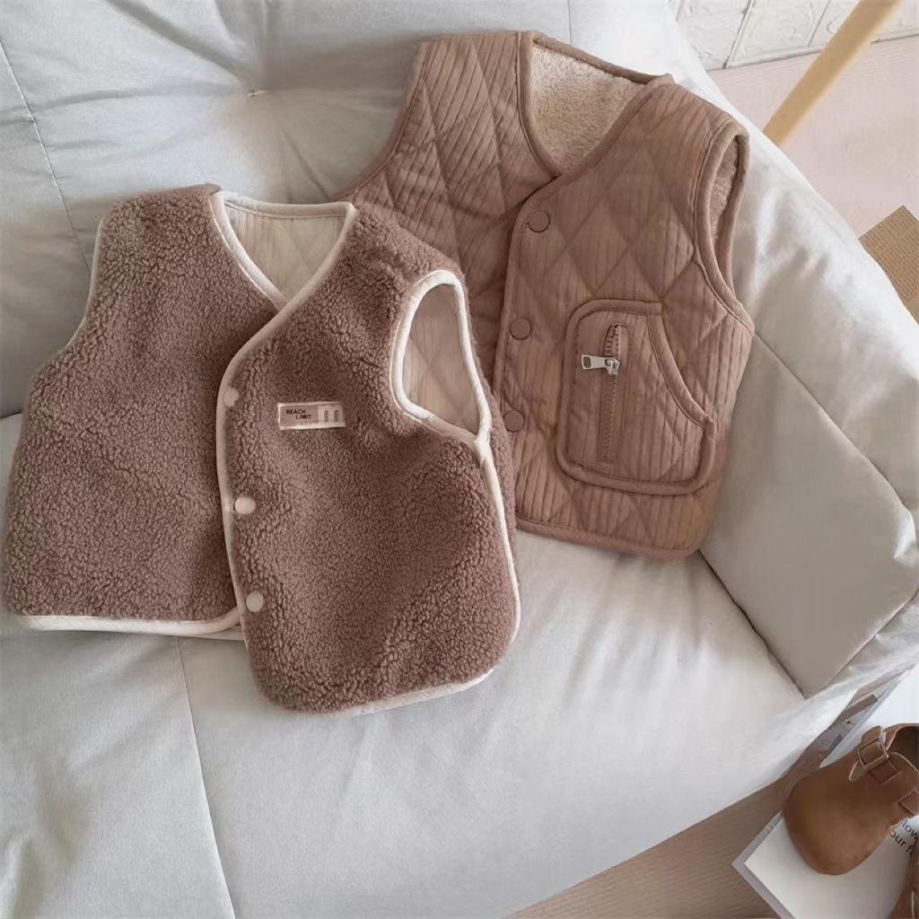 Baby mit Plüsch- und Dickweste Kinder Herbst und Winter Retro Lammplüschweste Herren- und Damen Koreanische Doppelseitige Weste