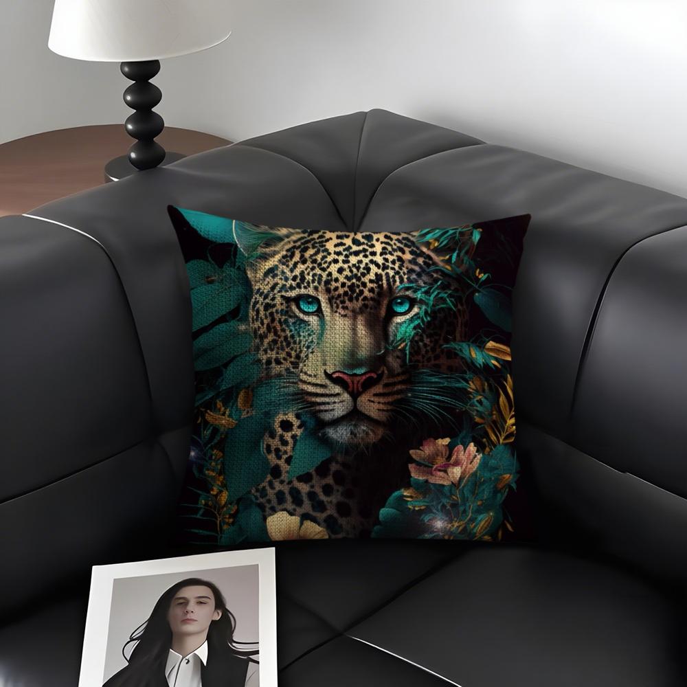 Uropean Fashion Leopard Cushion Cover Natural Linen Organic Fabric Double-Sided Printing Sofa Home Decor Gift Pillow Case